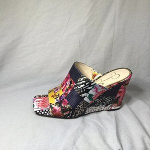 Jessica Simpson Aishia 2 Wedge Mule Sandal Floral Patchwork Square Toe Size 7.5